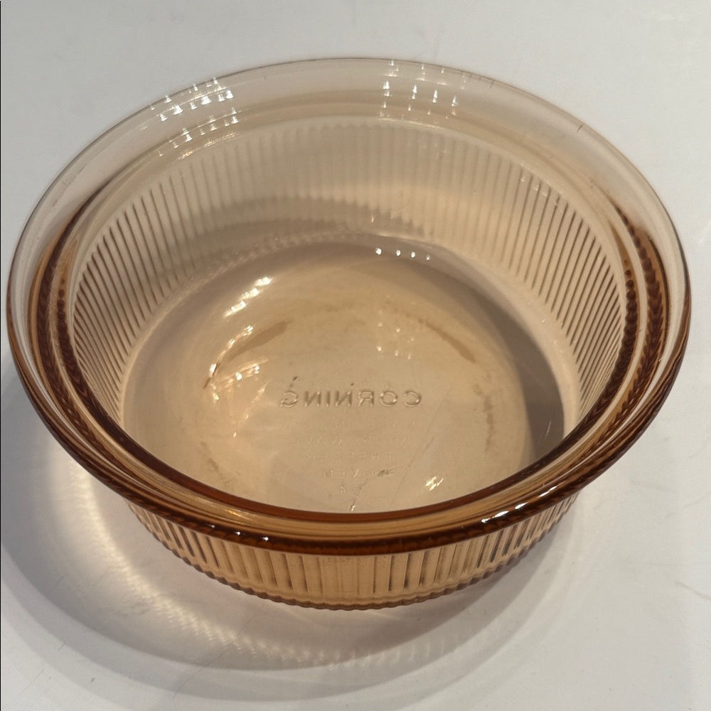 Vintage Pyrex Corning Amber Ribbed Glass Pint Bowl